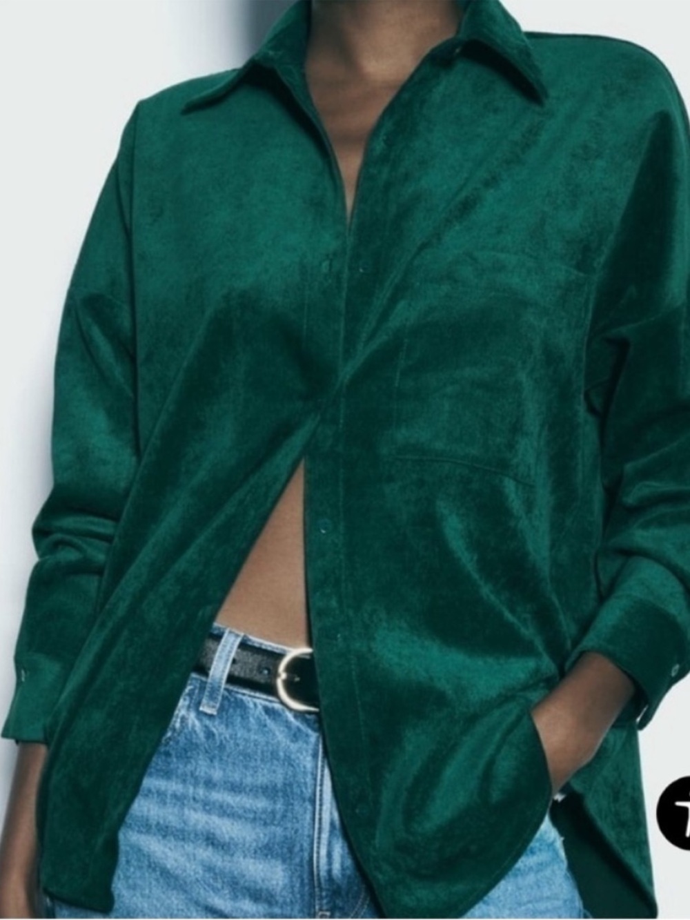 Zara Fine-Wale Corduroy Oversized Shirt Green Button Up